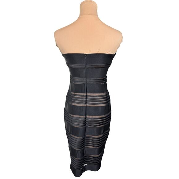 Cache Strapless Black Sheer Stripe Bodycon Dress 4 Cocktail - Picture 3 of 5